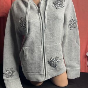 Michael kors Gray front zip Hoodie with Crystal snowflake Embellishments sz S